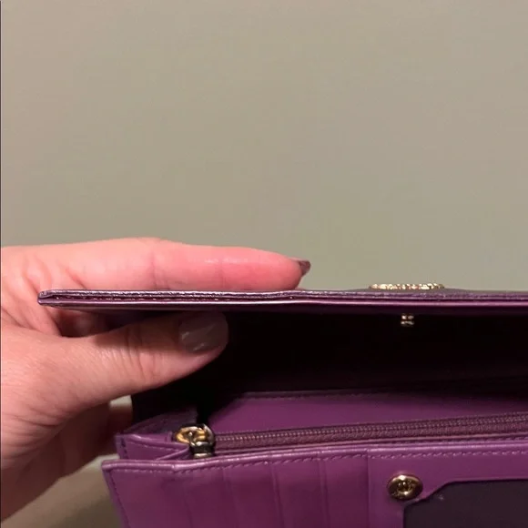 MCM Plum Dark Purple Leather Long Wallet with Two Tone Gold and Silver Logo - Picture 8 of 14